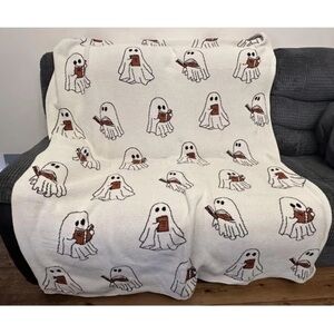 Viral tik tok ghost reading book fleece throw Halloween
